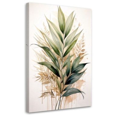 Quadro su tela, Piante foglie acquerello verde...
