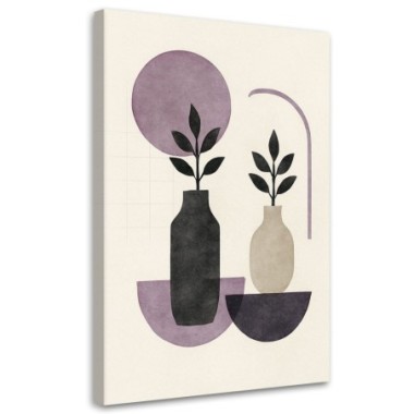 Quadro su tela, Piante Vaso Astratto Viola Beige...