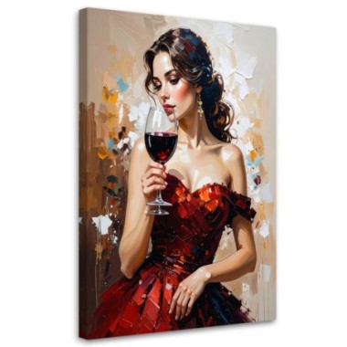 Quadro su tela, Ragazza con bicchiere di vino - 80x120