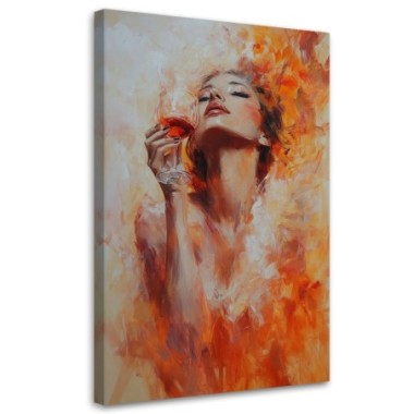 Quadro su tela, Ragazza con un bicchiere di vino...