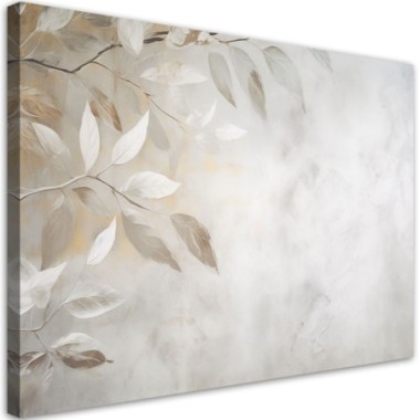 Quadro su tela, Rami boho foglie beige cemento - 60x40