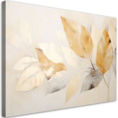 Quadro su tela, Rami boho foglie beige gialle - 120x80