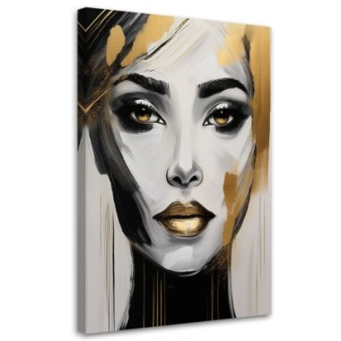 Quadro su tela, Ritratto di donna Astratto Nero Oro...
