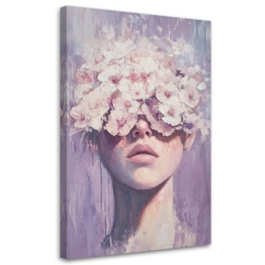 Quadro su tela, Ritratto di donna Fiori Astratto -...