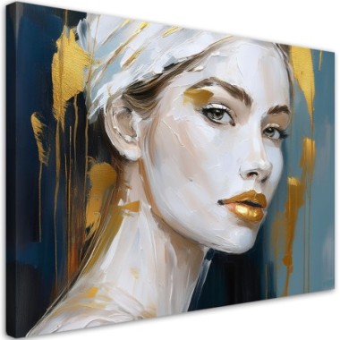 Quadro su tela, Ritratto di donna glamour dorato -...