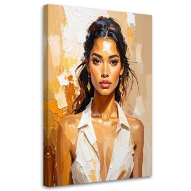 Quadro su tela, Ritratto di donna glamour in beige -...