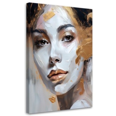 Quadro su tela, Ritratto Donna Dipinto Oro Breezy -...