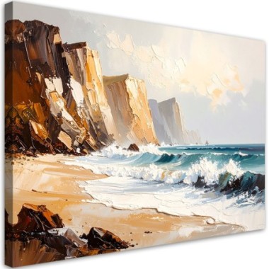 Quadro su tela, Rocce Spiaggia Mare dipinto - 60x40