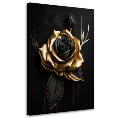 Quadro su tela, Rosa dorata su sfondo nero - 40x60