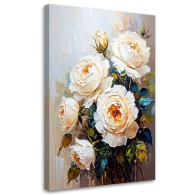 Quadro su tela, Rose bianche Fiori Bouquet - 80x120