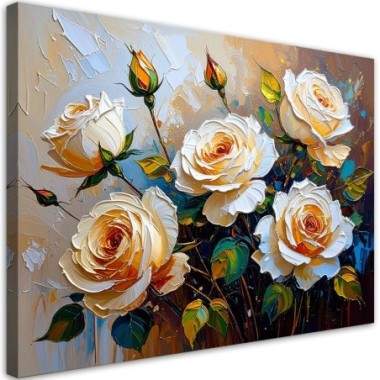 Quadro su tela, Rose color crema Bouquet Fiori su...