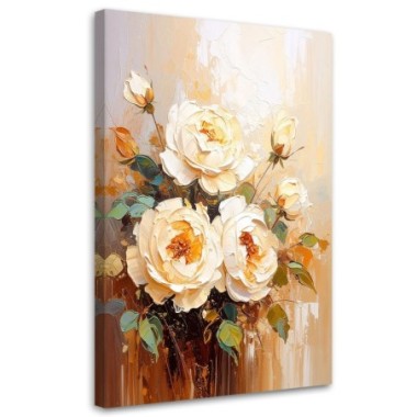 Quadro su tela, Rose Fiori color crema Bouquet - 40x60