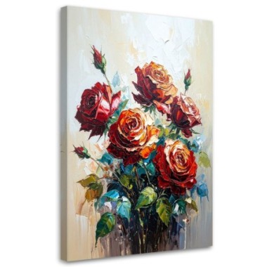 Quadro su tela, Rose rosse Fiori imitazione pittura...