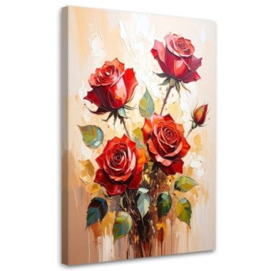 Quadro su tela, Rose rosse Fiori su sfondo beige -...