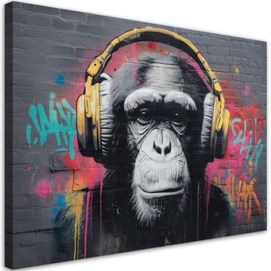 Quadro su tela, Scimmia DJ Musica Street Art - 90x60