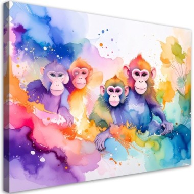 Quadro su tela, Scimmie colorate nella giungla...
