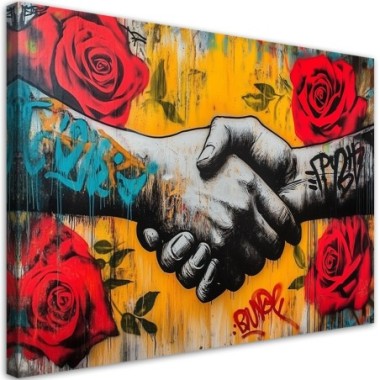 Quadro su tela, Stretta di mano Street Art Banksy -...