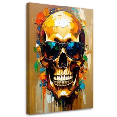 Quadro su tela, Teschio colorato con occhiali - 70x100