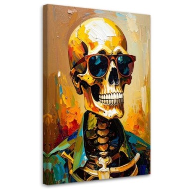 Quadro su tela, Teschio colorato con occhiali - 80x120