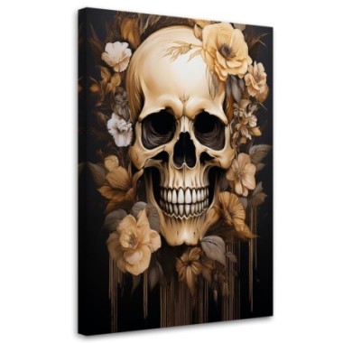 Quadro su tela, Teschio Fiori Beige - 80x120