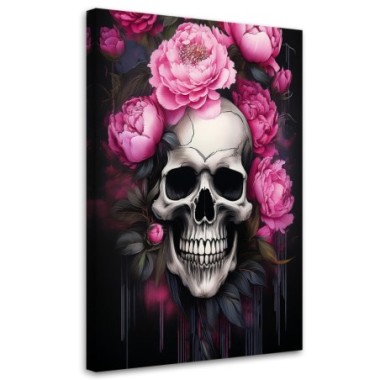Quadro su tela, Teschio Peonie rosa - 70x100