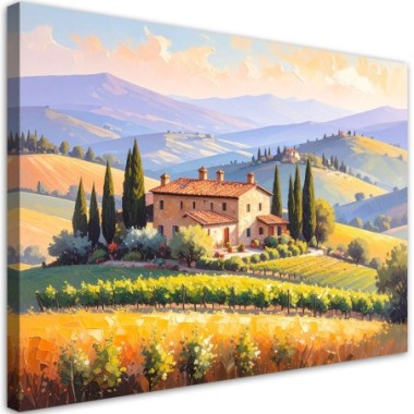 Quadro su tela, Toscana Paesaggio Casa sulla collina...