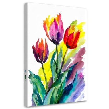 Quadro su tela, Tulipani acquerello colorato natura...