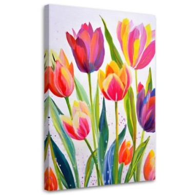 Quadro su tela, Tulipani acquerello colorato natura...