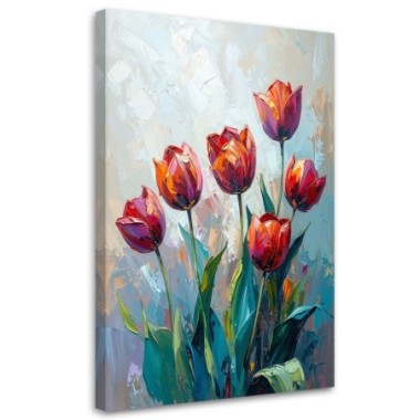 Quadro su tela, Tulipani rossi Fiori come dipinti -...