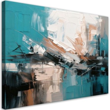 Quadro su tela, Turchese beige grigio - 90x60