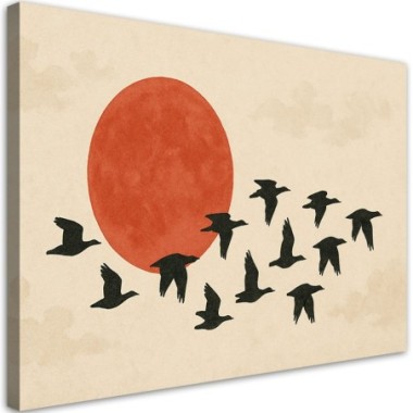 Quadro su tela, Uccelli Sole Minimalismo Beige - 100x70