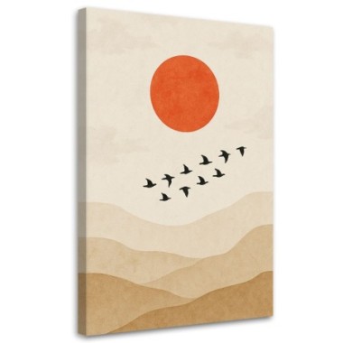 Quadro su tela, Uccelli Sole Minimalismo Beige...