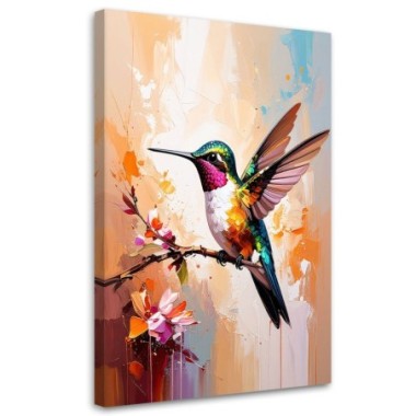 Quadro su tela, Uccello colorato Colibrà¬ su un ramo...