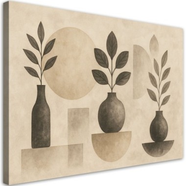 Quadro su tela, Vasi Foglie Astrattismo Beige...