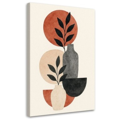 Quadro su tela, Vasi Foglie Astrattismo Marrone...