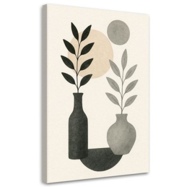 Quadro su tela, Vasi Foglie Astrazione Neutro...