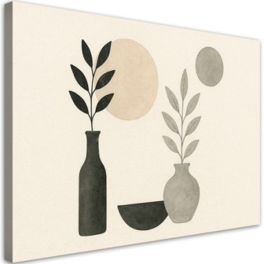 Quadro su tela, Vasi Foglie Minimalismo - 100x70