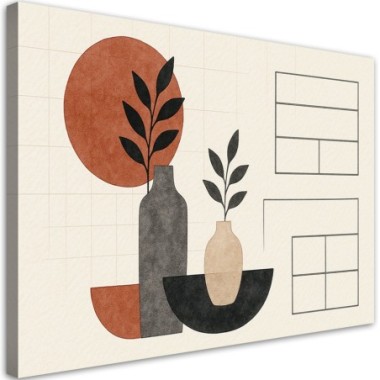 Quadro su tela, Vasi Foglie Minimalismo Geometria -...