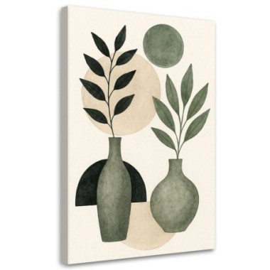 Quadro su tela, Vasi Foglie Minimalismo Verde Natura...