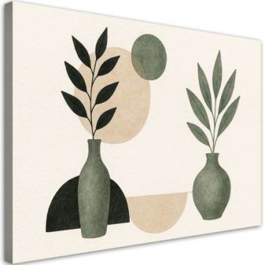 Quadro su tela, Vasi Verde Minimalismo Beige...