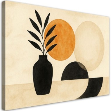 Quadro su tela, Vaso Foglie Geometrico Minimalismo...