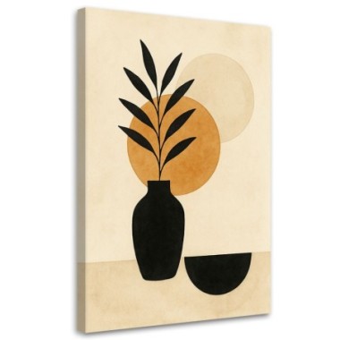 Quadro su tela, Vaso Foglie Minimalismo Beige Ghana...