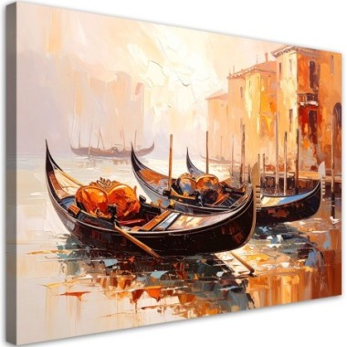 Quadro su tela, Venezia Città  Gondole Beige - 60x40