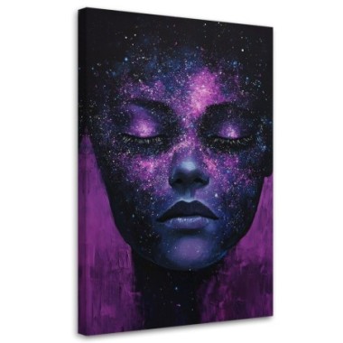 Quadro su tela, Viso di donna Viola Astratto - 40x60