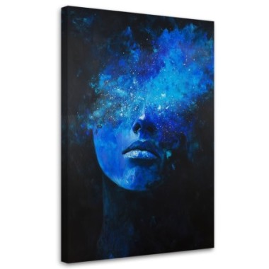 Quadro su tela, Volto di donna Astratto blu - 80x120