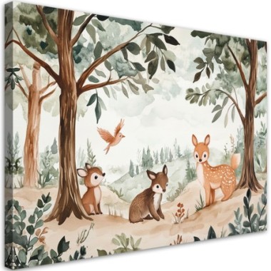 Stampa su tela per bambini, Cerbiatto Uccello...
