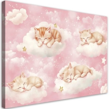 Stampa su tela per bambini, Gatti tra le nuvole Rosa...