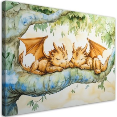 Stampa su tela per bambini, Piccoli draghi Animali -...