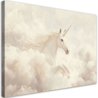 Stampa su tela per bambini, Unicorno in nuvole beige...