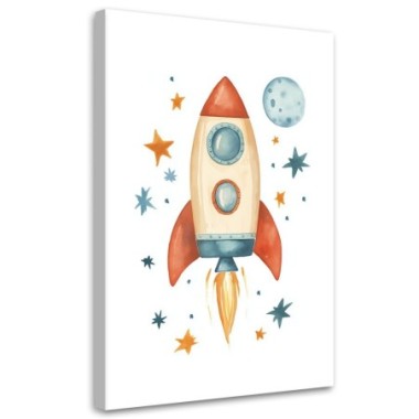 Stampa su tela per cameretta, Colorato Razzo Spazio...